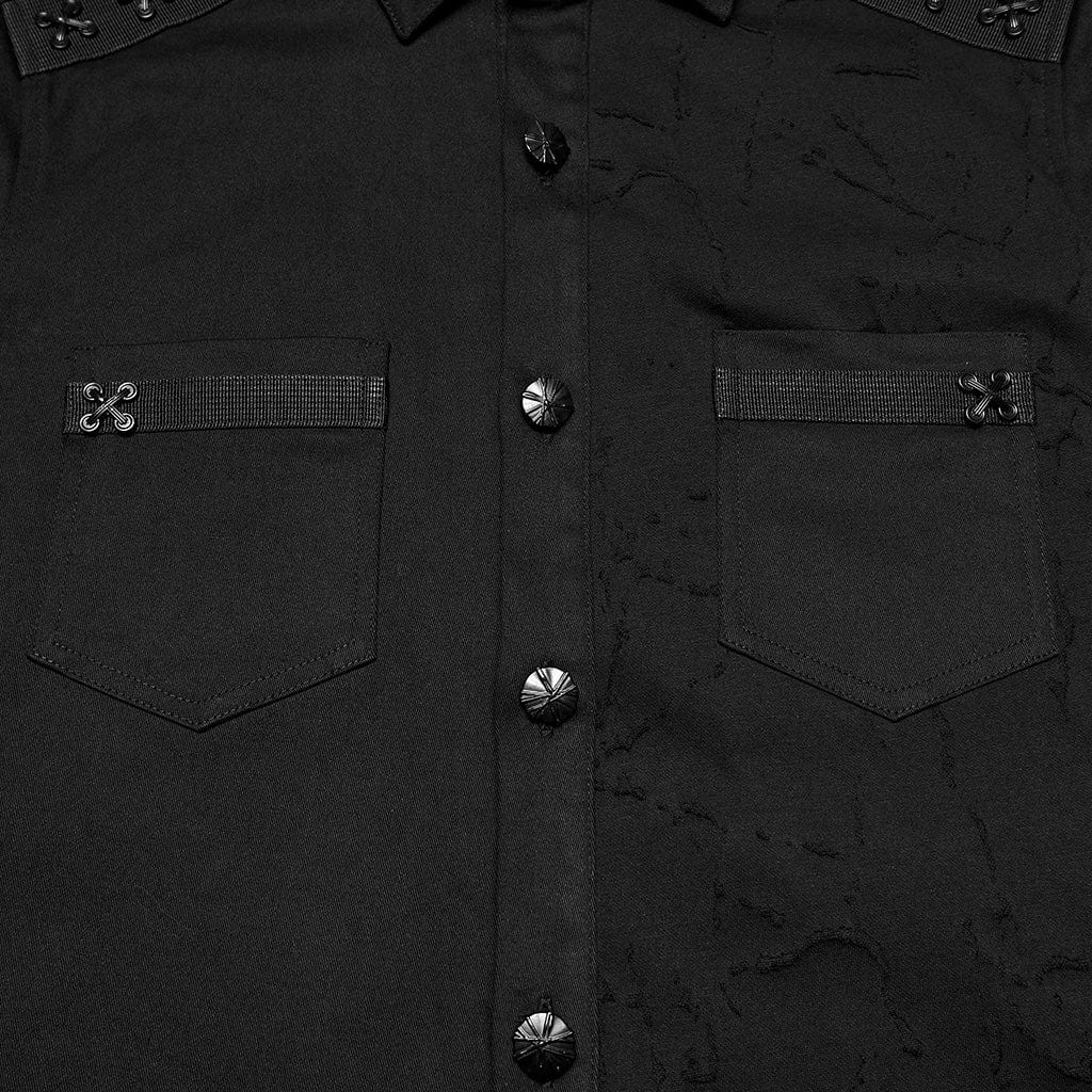 PUNK RAVE Men's Cyberpunk Ripped Turn-down Collar Shirt