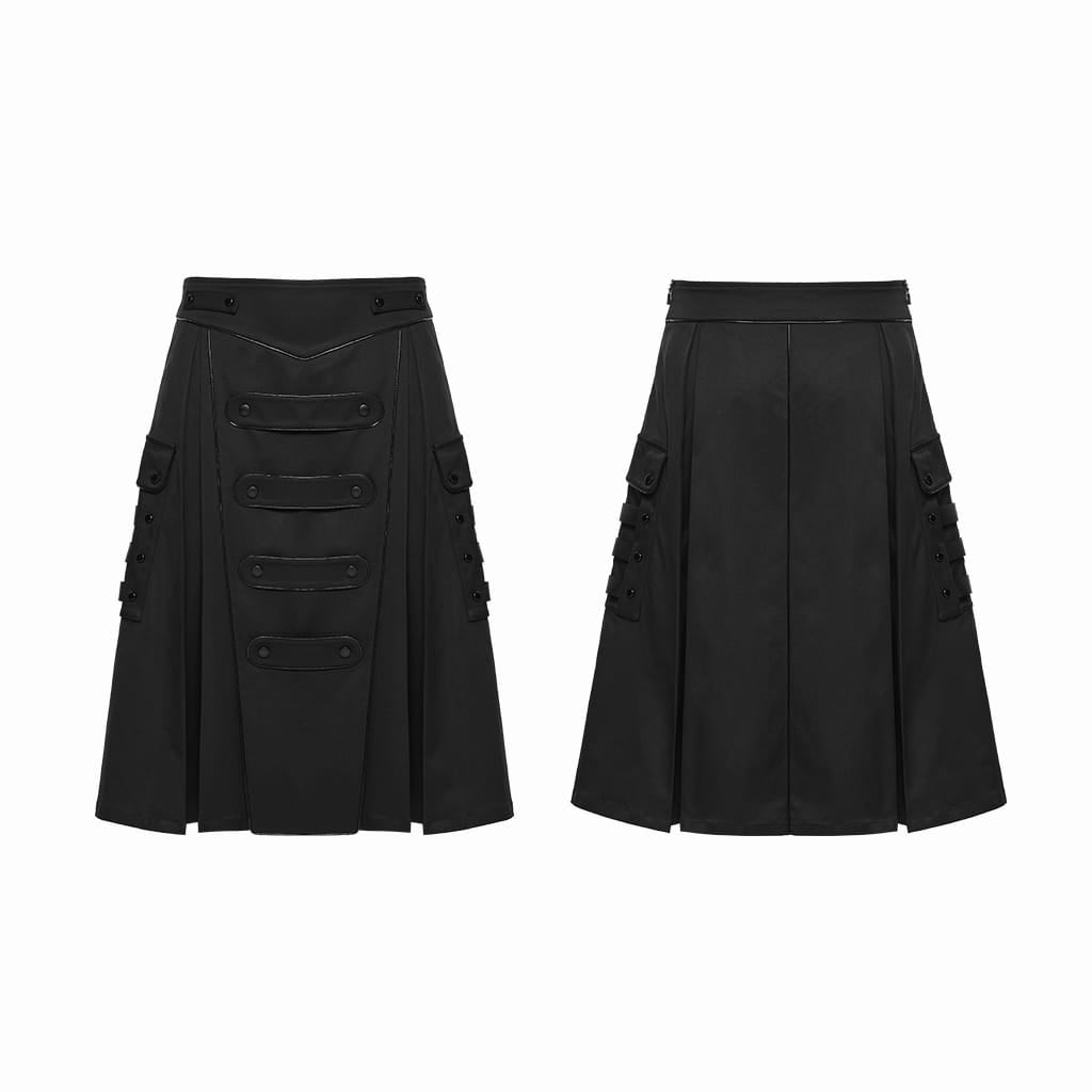 PUNK RAVE Men's Cyberpunk Rivets Big Pockets Pleated Skirt