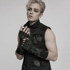 PUNK RAVE Men's Cyberpunk Rubber Patched Half-finger Gloves