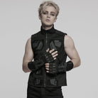 PUNK RAVE Men's Cyberpunk Rubber Patched Half-finger Gloves