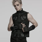 PUNK RAVE Men's Cyberpunk Rubber Patched Half-finger Gloves