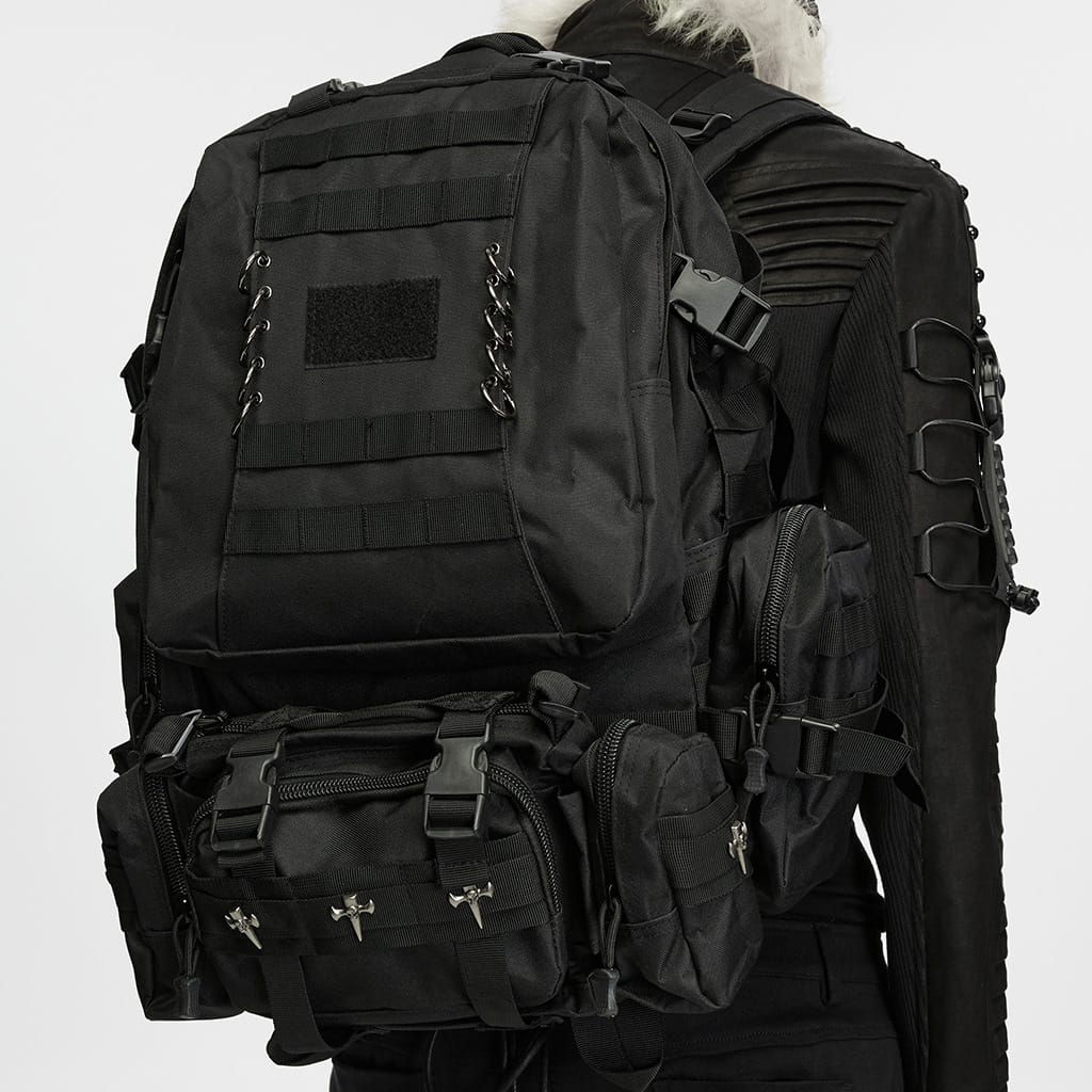 Men's Cyberpunk Skull Cross Ring Buckle Strap Tactical Backpack