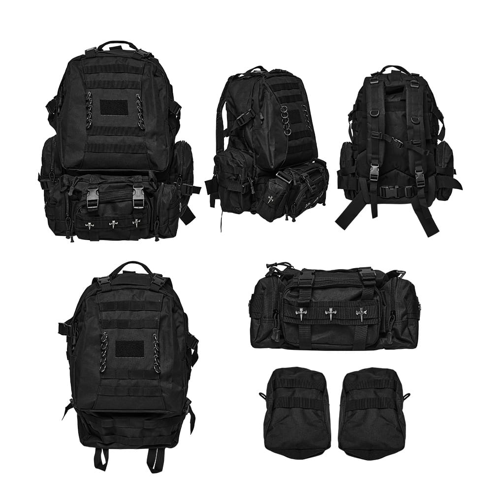 Men's Cyberpunk Skull Cross Ring Buckle Strap Tactical Backpack