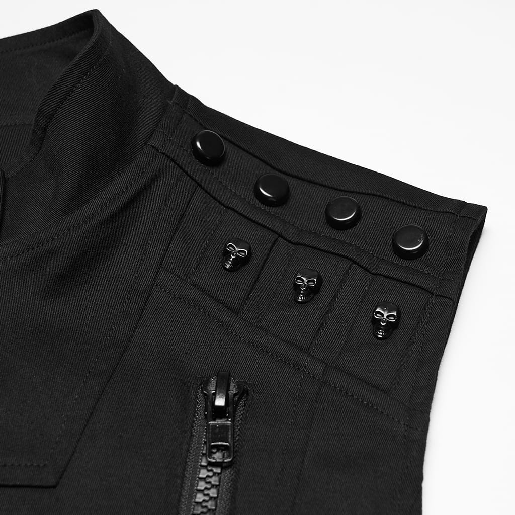 Gilet con zip e rivetti a forma di teschio cyberpunk da uomo PUNK RAVE