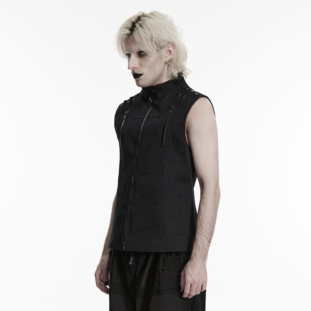 PUNK RAVE Men's Cyberpunk Skull Rivet Zip Vest