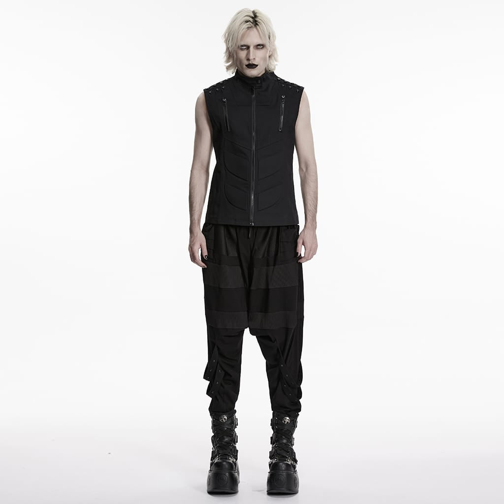 PUNK RAVE Men's Cyberpunk Skull Rivet Zip Vest