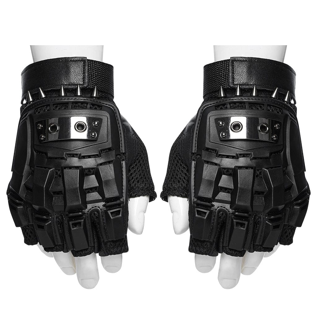 PUNK RAVE Men's Cyberpunk Spike Mesh Shell Gloves