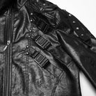 PUNK RAVE Men's Cyberpunk Stand Collar Buckle Faux Leather Coat