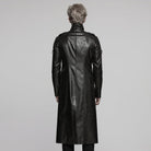 PUNK RAVE Men's Cyberpunk Stand Collar Buckle Faux Leather Coat