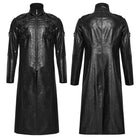 PUNK RAVE Men's Cyberpunk Stand Collar Buckle Faux Leather Coat