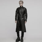 PUNK RAVE Men's Cyberpunk Stand Collar Buckle Faux Leather Coat