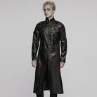 PUNK RAVE Men's Cyberpunk Stand Collar Buckle Faux Leather Coat