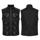 PUNK RAVE Men's Cyberpunk Stand Collar  Faux Leather Splice Mesh Vest