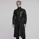 PUNK RAVE Men's Cyberpunk Stand Collar Mesh Splice Faux Leather Coat
