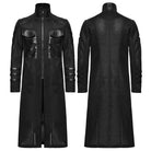 PUNK RAVE Men's Cyberpunk Stand Collar Mesh Splice Faux Leather Coat