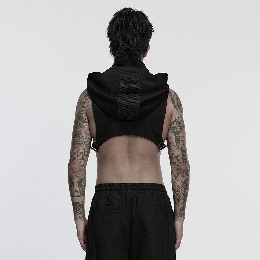 Men's Cyberpunk Stand Collar Zip Hooded Short Vest – Punk Design