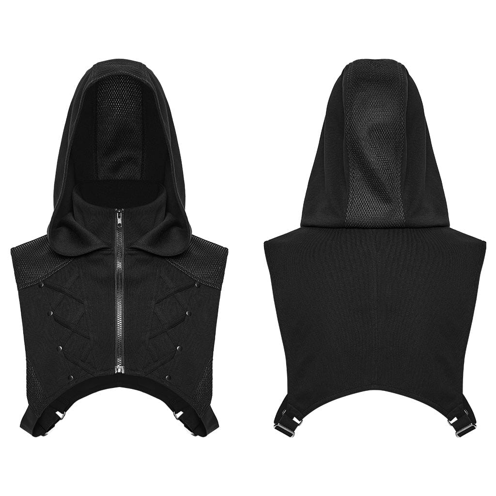 Men's Cyberpunk Stand Collar Zip Hooded Short Vest – Punk Design