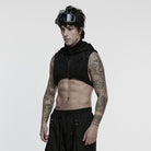PUNK RAVE Men's Cyberpunk Stand Collar Zip Hooded Short Vest