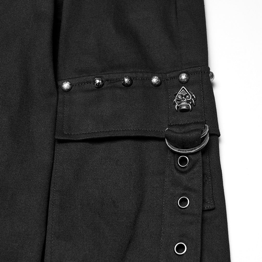 PUNK RAVE Men's Cyberpunk Strappy Rivets Cuffed Pants