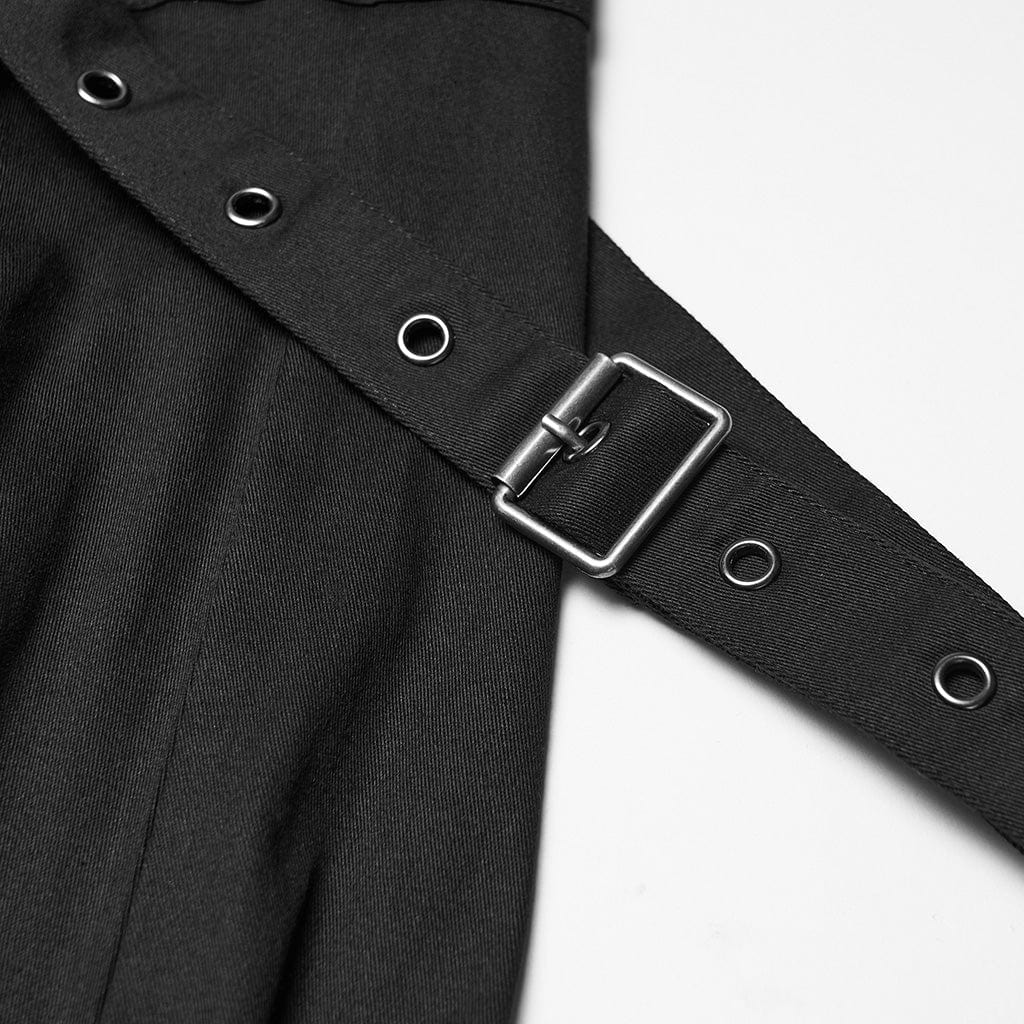 PUNK RAVE Men's Cyberpunk Strappy Rivets Cuffed Pants