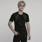 PUNK RAVE Men's Cyberpunk Studded Buckle Strap T-shirt