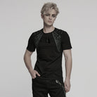 PUNK RAVE Men's Cyberpunk Studded Buckle Strap T-shirt