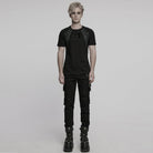 PUNK RAVE Men's Cyberpunk Studded Buckle Strap T-shirt
