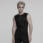 PUNK RAVE Men's Cyberpunk Studded Sheer Mesh Vest Black