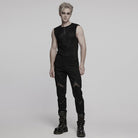 PUNK RAVE Men's Cyberpunk Studded Sheer Mesh Vest Black