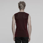 PUNK RAVE Men's Cyberpunk Studded Sheer Mesh Vest Red