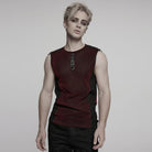 PUNK RAVE Men's Cyberpunk Studded Sheer Mesh Vest Red