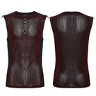 PUNK RAVE Men's Cyberpunk Studded Sheer Mesh Vest Red