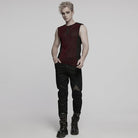 PUNK RAVE Men's Cyberpunk Studded Sheer Mesh Vest Red