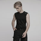 PUNK RAVE Men's Cyberpunk Studded Shoulder Patched Vest