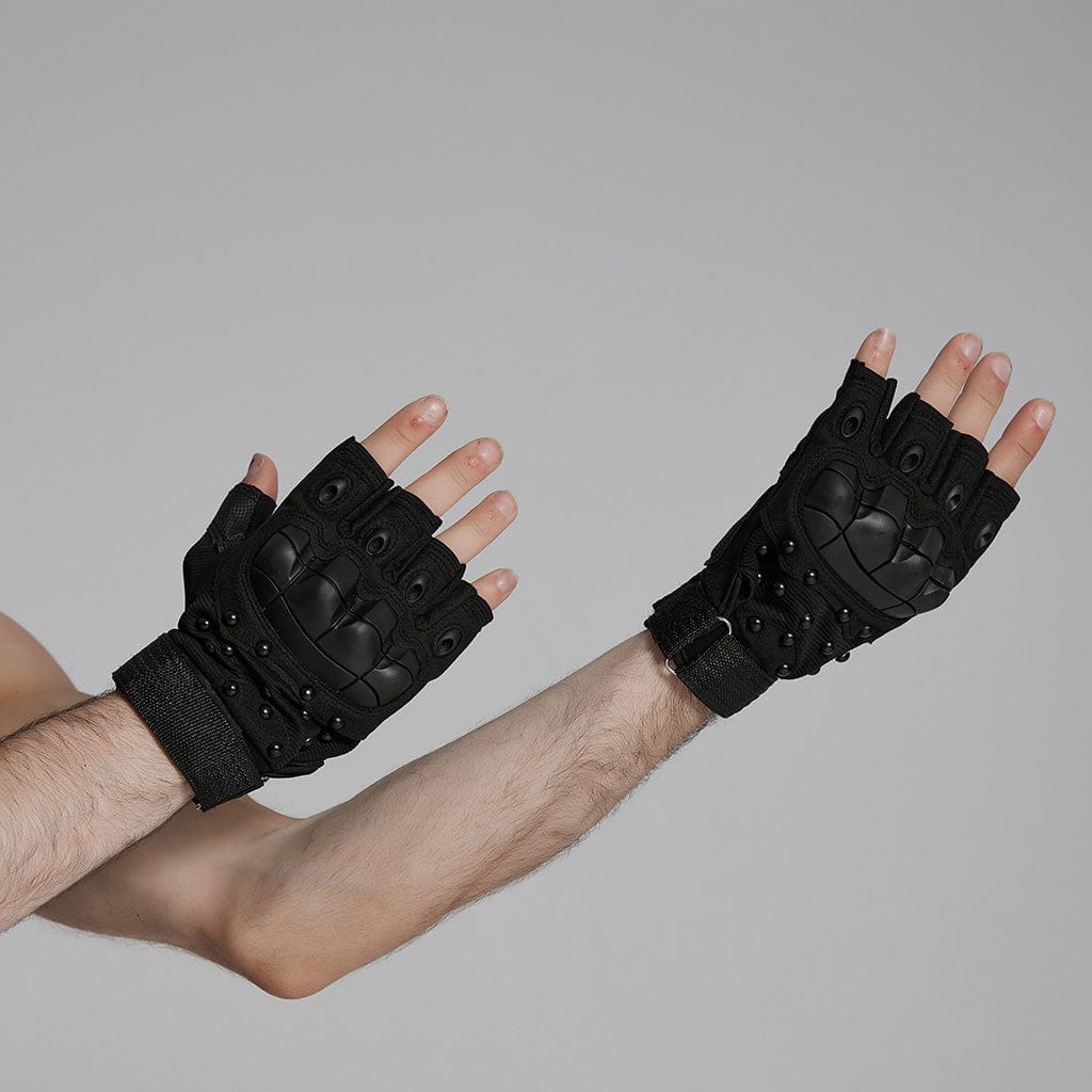 PUNK RAVE Men's Cyberpunk Studs Mesh Pad Gloves