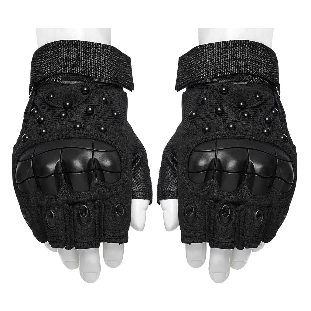 PUNK RAVE Men's Cyberpunk Studs Mesh Pad Gloves