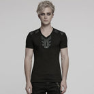 PUNK RAVE Men's Cyberpunk V-neck Rubber Patched T-shirt