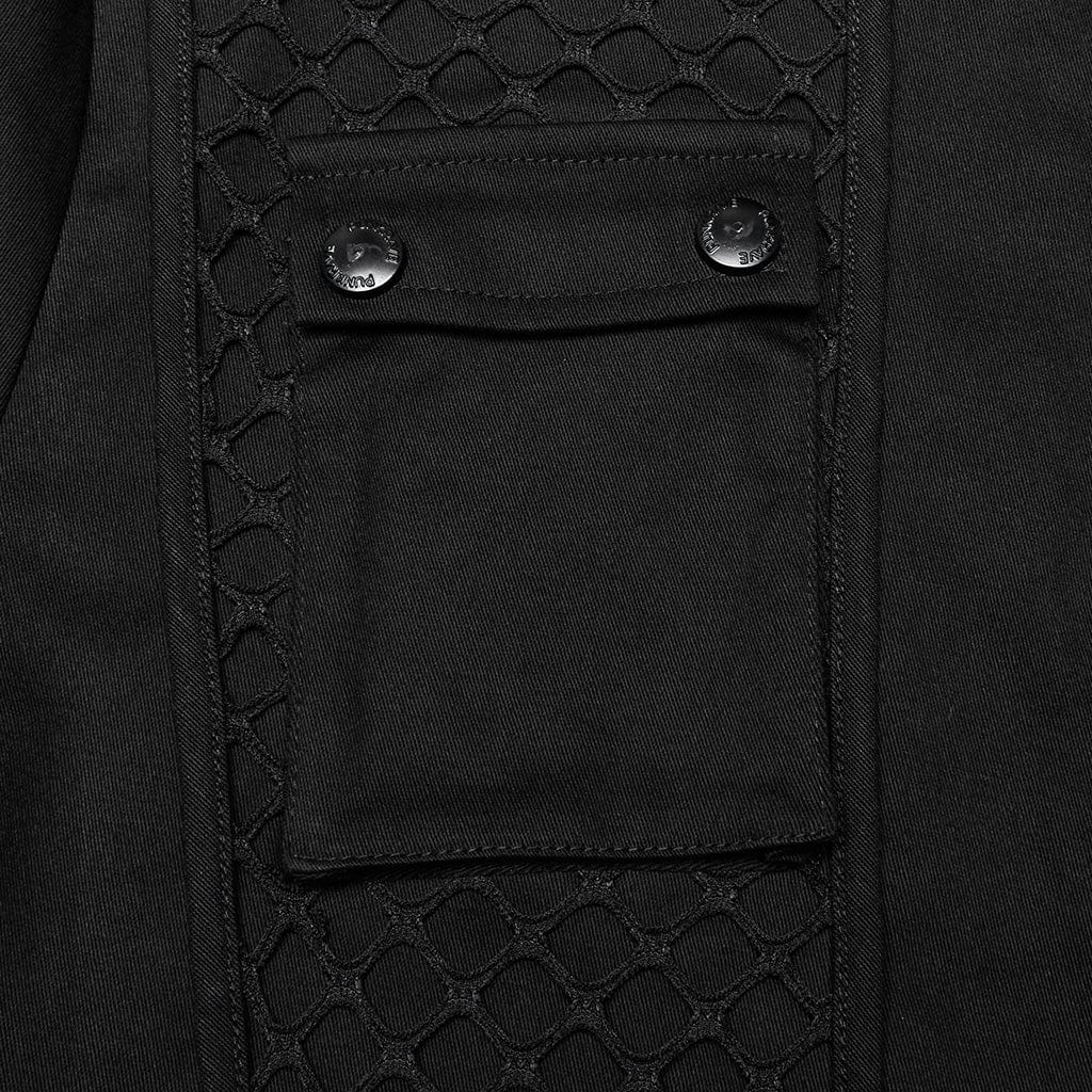 PUNK RAVE Men's Cyberpunk Zip Mesh Pocket Shirt