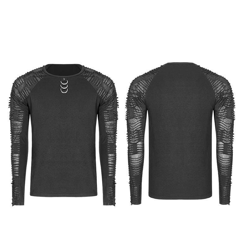 PUNK RAVE Men's Distressed Sleeved Punk T-shirt