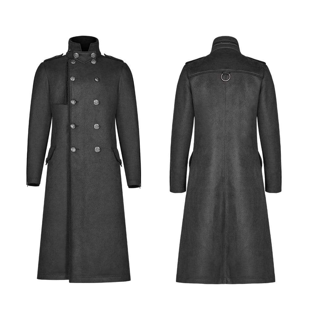 PUNK RAVE Men's Goth Military Style Double-breasted Long Coat