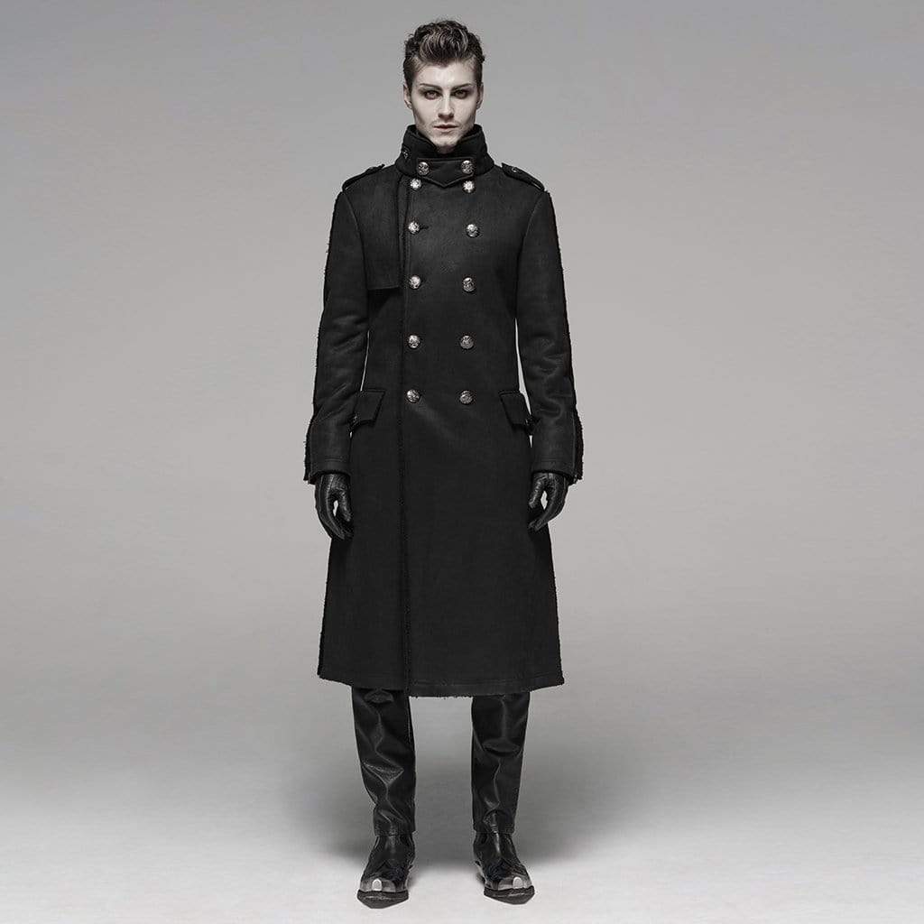 PUNK RAVE Men's Goth Military Style Double-breasted Long Coat