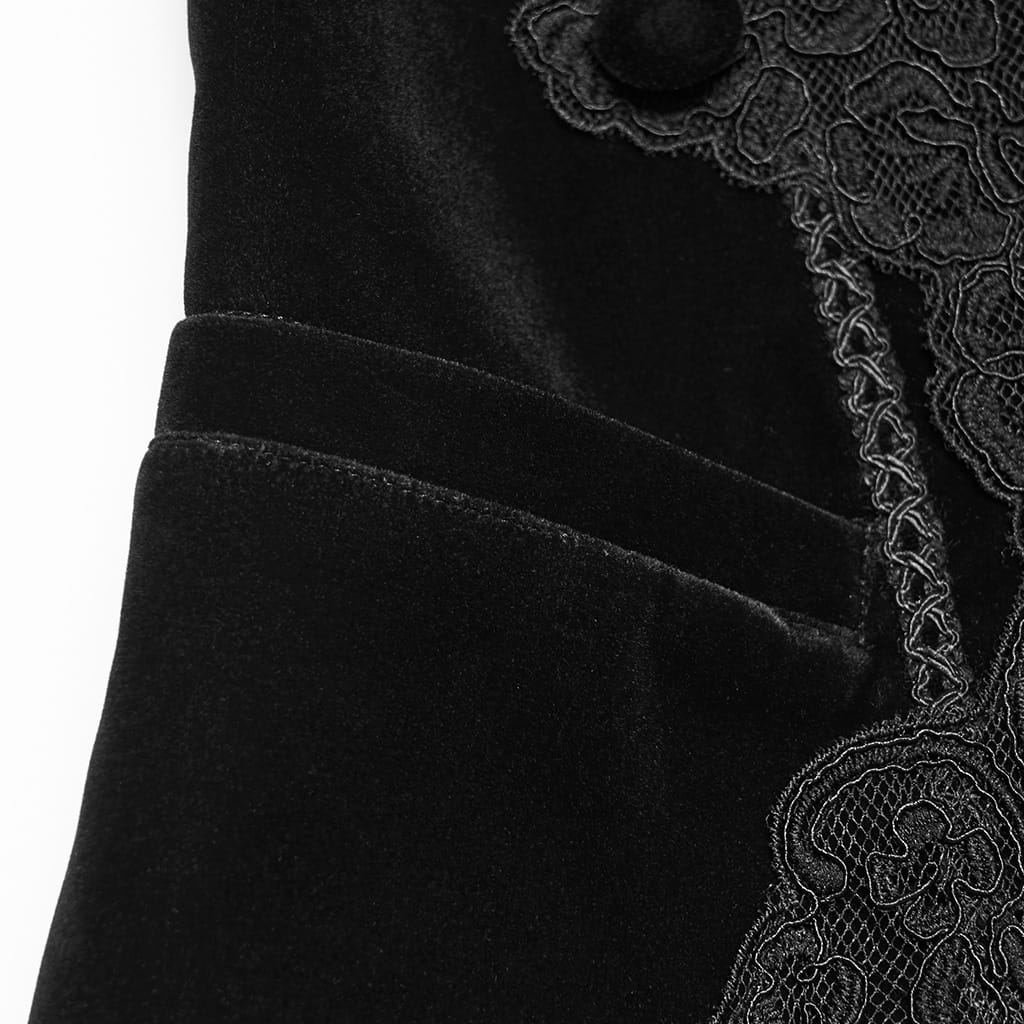 PUNK RAVE Men's Gothic Applique Chain Front Zipper Waistcoat Black