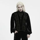 PUNK RAVE Men's Gothic Applique Chain Front Zipper Waistcoat Black