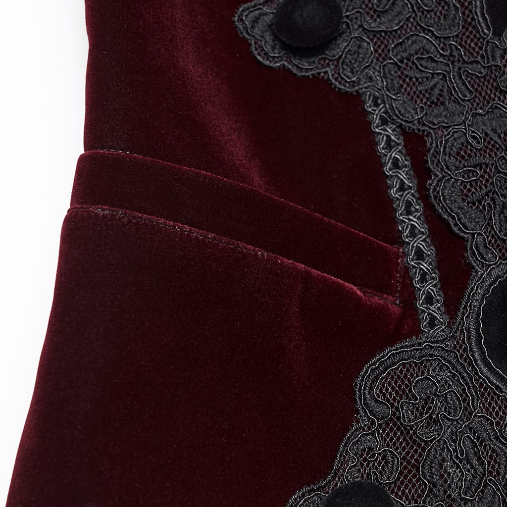 PUNK RAVE Men's Gothic Applique Chain Front Zipper Waistcoat Red
