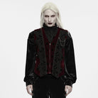 PUNK RAVE Men's Gothic Applique Chain Front Zipper Waistcoat Red