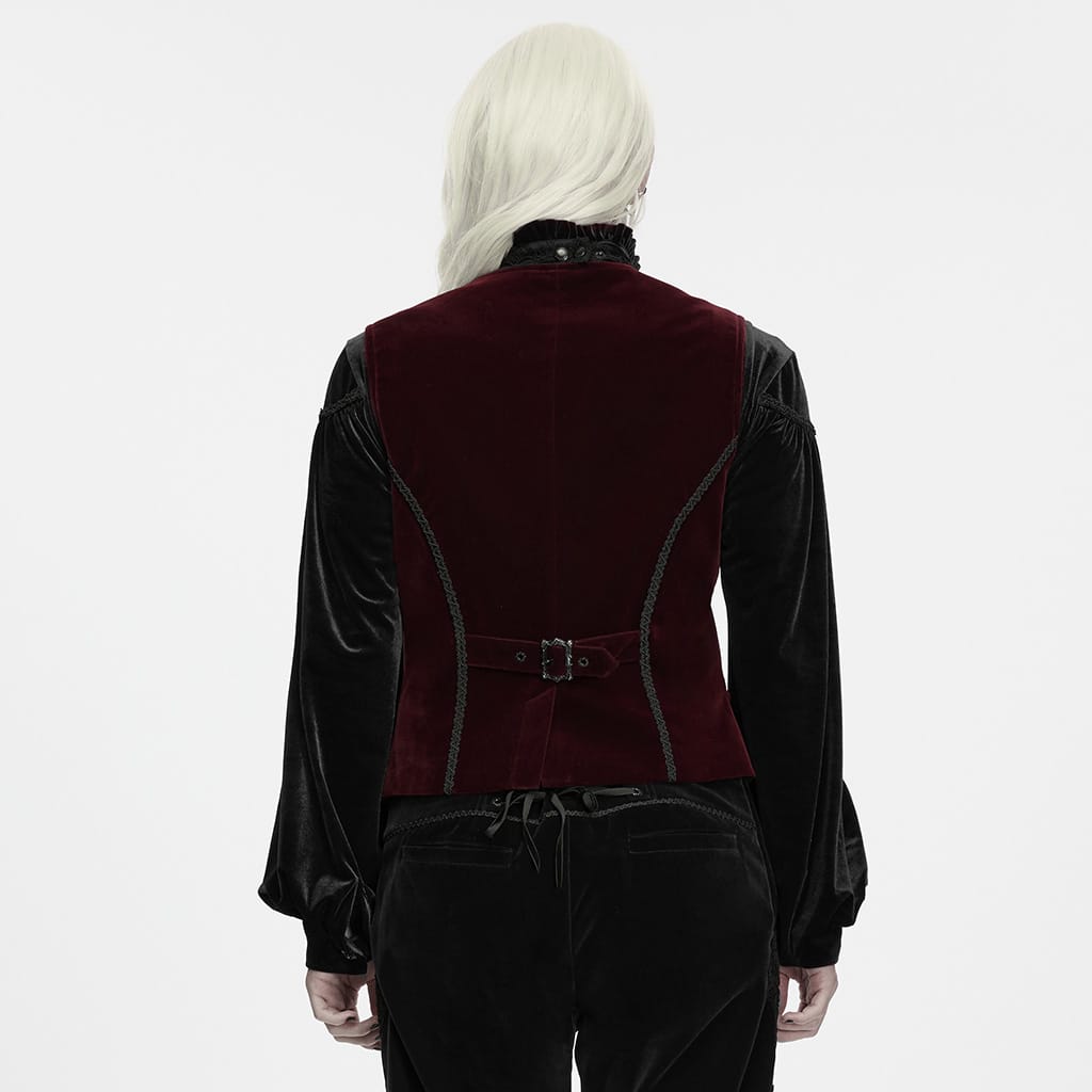 PUNK RAVE Men's Gothic Applique Chain Front Zipper Waistcoat Red