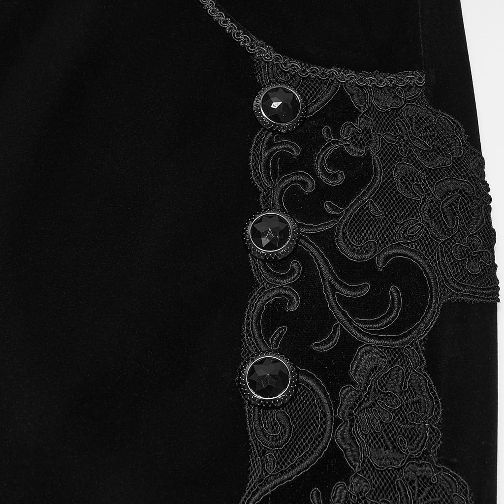 PUNK RAVE Men's Gothic Applique Lace-up Side Zipper Pants Black