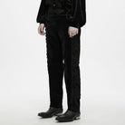 PUNK RAVE Men's Gothic Applique Lace-up Side Zipper Pants Black