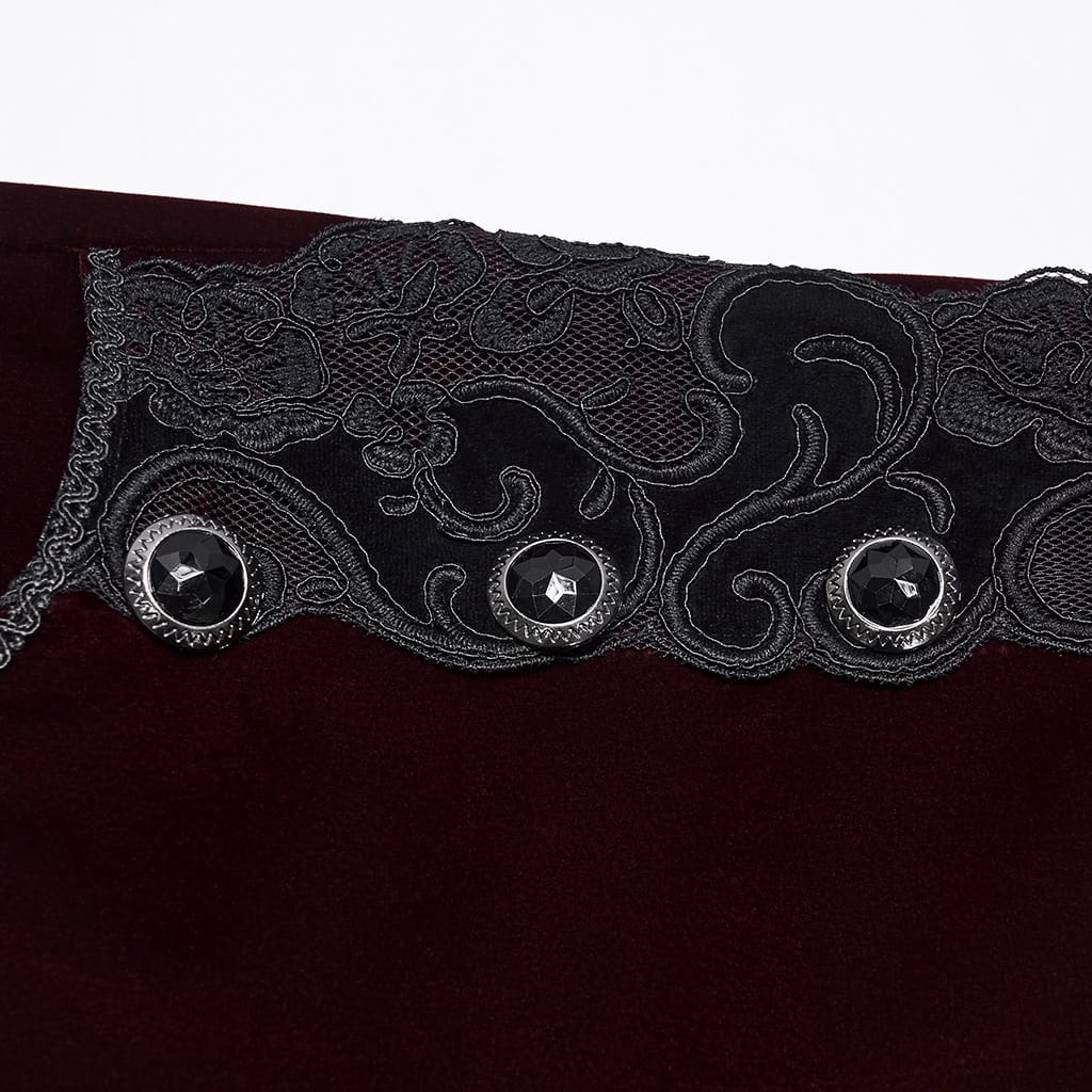 PUNK RAVE Men's Gothic Applique Lace-up Side Zipper Pants Red