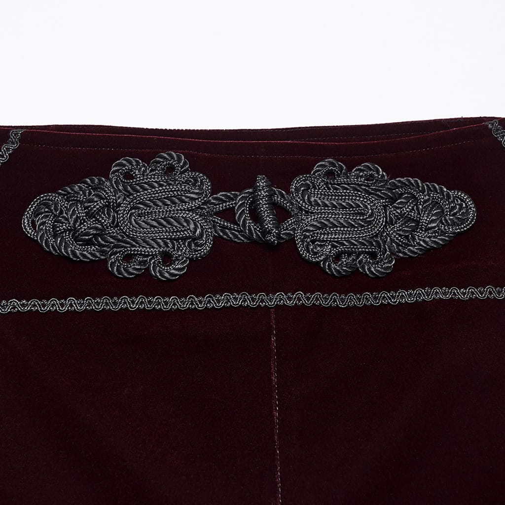 PUNK RAVE Men's Gothic Applique Lace-up Side Zipper Pants Red